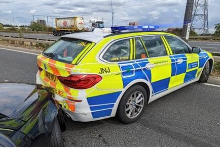 The Mercedes which smashed into the car. Credit: Met Police