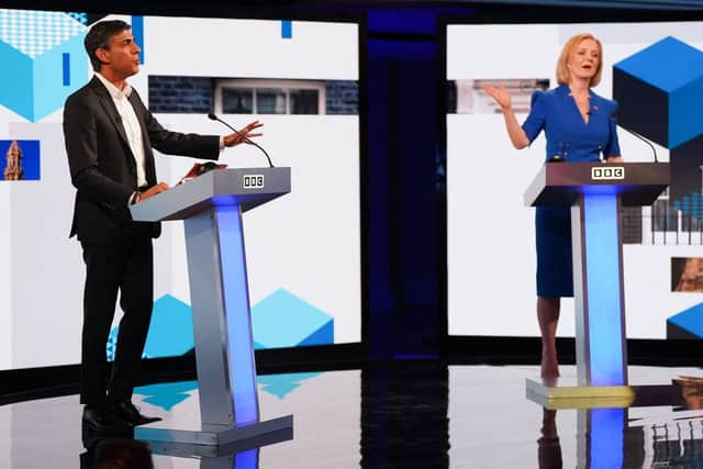 Rishi Sunak and Liz Truss debating. Credit: JACOB KING/POOL/AFP via Getty Images