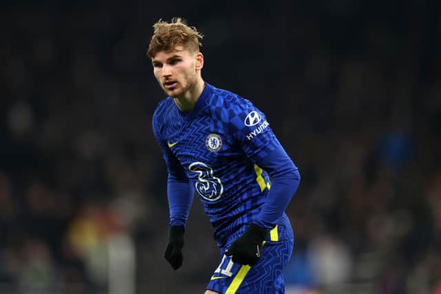 Timo Werner of Chelsea  during the Carabao Cup Semi Final Second Leg match between Tottenham Hotspur and Chelsea  (Photo by Catherine Ivill/Getty Images)