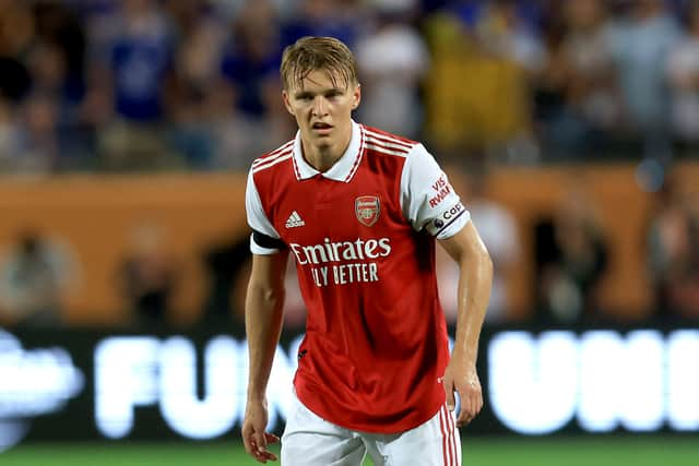 Martin Ãdegaard #8 of Arsenal runs a play during the Florida Cup match (Photo by Sam Greenwood/Getty Images)