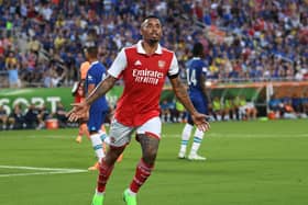 Gabriel Jesus celebrates scoring Arsenal's 1st goal during the Florida Cup match between Cheslea and Arsenal  (Photo by David Price/Arsenal FC via Getty Images)