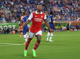 Gabriel Jesus celebrates scoring Arsenal's 1st goal during the Florida Cup match between Cheslea and Arsenal  (Photo by David Price/Arsenal FC via Getty Images)
