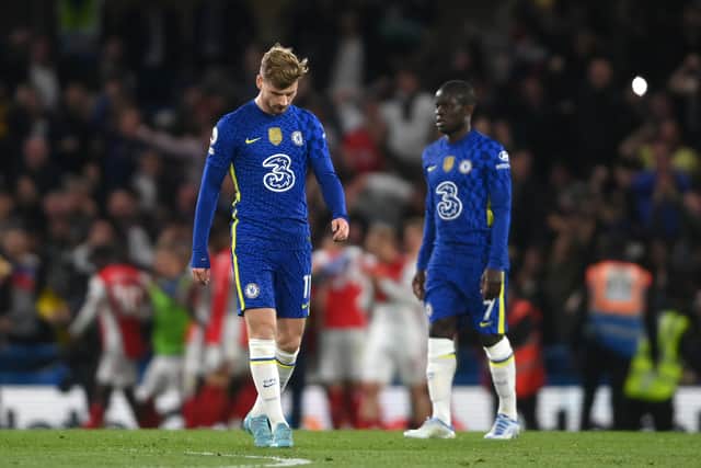Timo Werner of Chelsea looks dejected following Arsenal's third goal during the Premier League match  (Photo by Mike Hewitt/Getty Images)