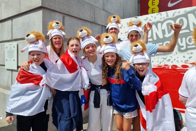 England fans celebrate the Lionesses’ historic Euros victory in Trafalgar Square. Credit: LW