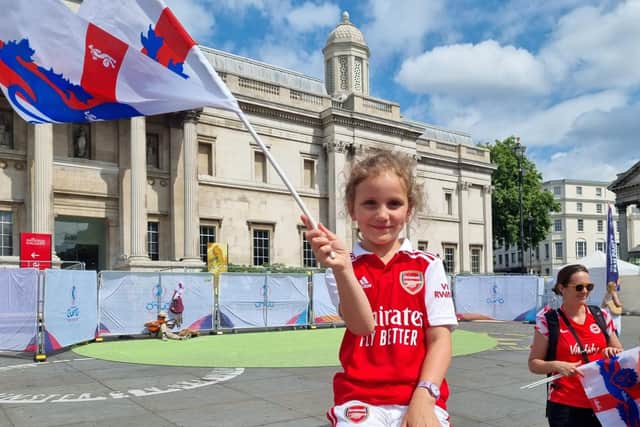 Arsenal fan Betsy celebrating the Lionesses.