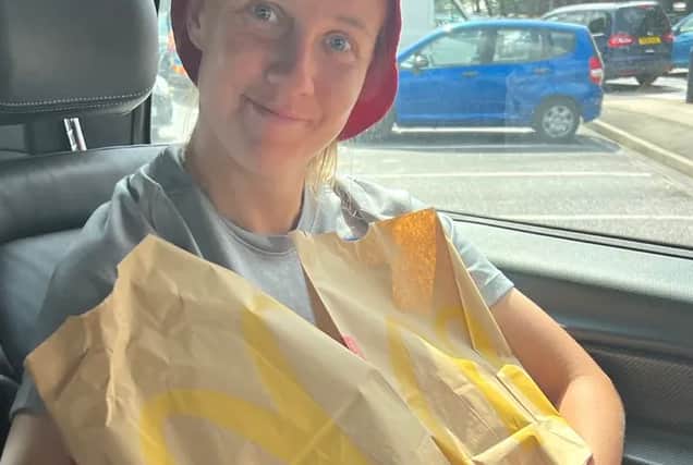 Beth Mead with a McDonald’s the day after the Euro 2022 final. Credit: Leah Williamson/Instagram