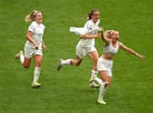 Chloe Kelly celebrates after scoring the winner of the Euro 2022 final in extra time at Wembley. Photo: Michael Regan/Getty Images