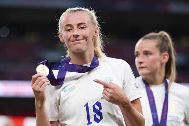 Chloe Kelly with her Euro 2022 winners’ medal. Photo: Naomi Baker/Getty Images
