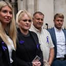 UNE 29: Hollie Dance (C-L) and Paul Battersbee (C-R), the mother and father of Archie Battersbee, speak to the media as they leave the Royal Courts of Justice after winning an appeal for his case to be heard again, on June 29, 2022 in London, England. The Court of Appeal has heard a plea by the family of 12-year-old Archie Battersbee to overturn a previous court ruling that he is dead and his life support system should be removed. His parents Hollie Dance and Paul Battersbee have appealed the ruling, saying his heart is still beating and they want treatment to continue. (Photo by Carl Court/Getty Images)