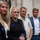 UNE 29: Hollie Dance (C-L) and Paul Battersbee (C-R), the mother and father of Archie Battersbee, speak to the media as they leave the Royal Courts of Justice after winning an appeal for his case to be heard again, on June 29, 2022 in London, England. The Court of Appeal has heard a plea by the family of 12-year-old Archie Battersbee to overturn a previous court ruling that he is dead and his life support system should be removed. His parents Hollie Dance and Paul Battersbee have appealed the ruling, saying his heart is still beating and they want treatment to continue. (Photo by Carl Court/Getty Images)