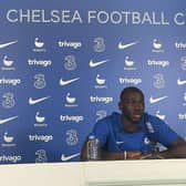Kalidou Koulibaly speaks to the media for the first time at Chelsea. Credit: Rahman Osman