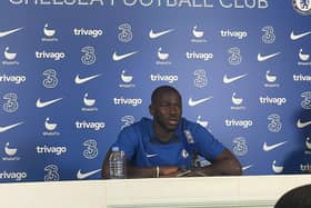 Kalidou Koulibaly speaks to the media for the first time at Chelsea. Credit: Rahman Osman
