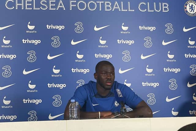 Kalidou Koulibaly speaks to the media for the first time at Chelsea. Credit: Rahman Osman