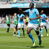  Kalidou Koulibaly of SSC Napoli celebrates after scoring the 1-0 goal during the Serie A match (Photo by Francesco Pecoraro/Getty Images)