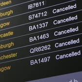 A departures board showing cancelled BA flights from Heathrow. Photo: Getty