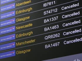 A departures board showing cancelled BA flights from Heathrow. Photo: Getty