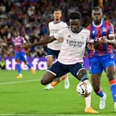 Arsenal star Bukayo Saka vies with Crystal Palace’s English defender Tyrick Mitchell (Getty Images)