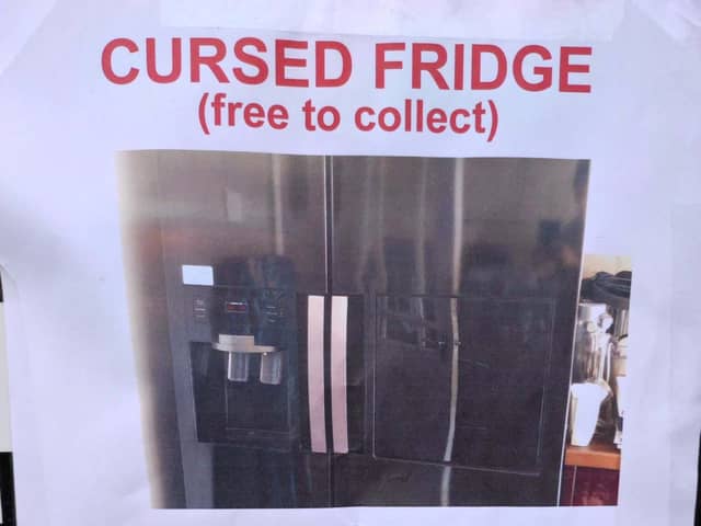 A POSTER offering a free ‘cursed fridge’ for collection has appeared on Twitter this week, leaving social media users in hysterics. Credit: SWNS