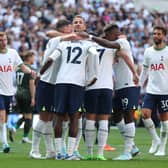 Emerson of Tottenham Hotspur celebrates scoring their side’s third goal with teammates  (Photo by Henry Browne/Getty Images)