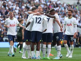 Emerson of Tottenham Hotspur celebrates scoring their side’s third goal with teammates  (Photo by Henry Browne/Getty Images)