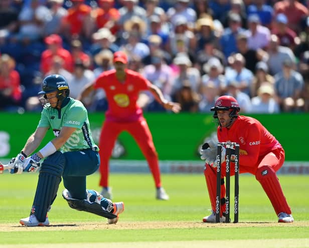 Sam Billings playing a reverse sweep at Cardiff