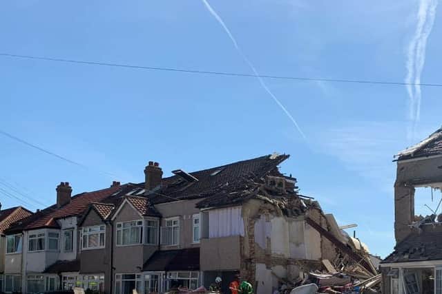 Three people have been rescued from a collapsed house in Thornton Heath after a “fire and explosion”. Photo: London Fire Brigade