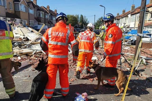 Three people have been rescued from a collapsed house in Thornton Heath after a “fire and explosion”. Photo: London Fire Brigade
