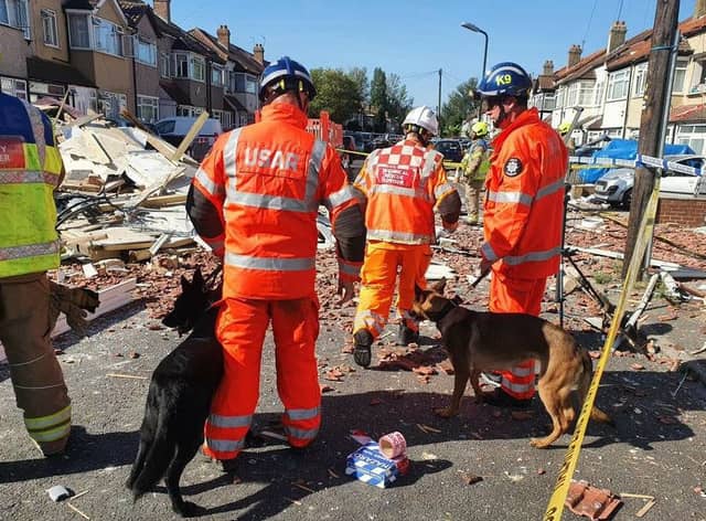 Three people have been rescued from a collapsed house in Thornton Heath after a “fire and explosion”. Photo: London Fire Brigade