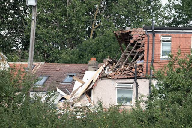 Damage to homes caused by suspected gas explosion that demolished a home yesterday killing a four-year-old girl in Thornton Heath. Credit: SWNS