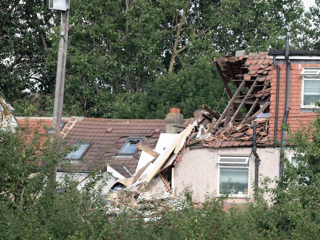 Damage to homes caused by suspected gas explosion that demolished a home yesterday killing a four-year-old girl in Thornton Heath. Credit: SWNS