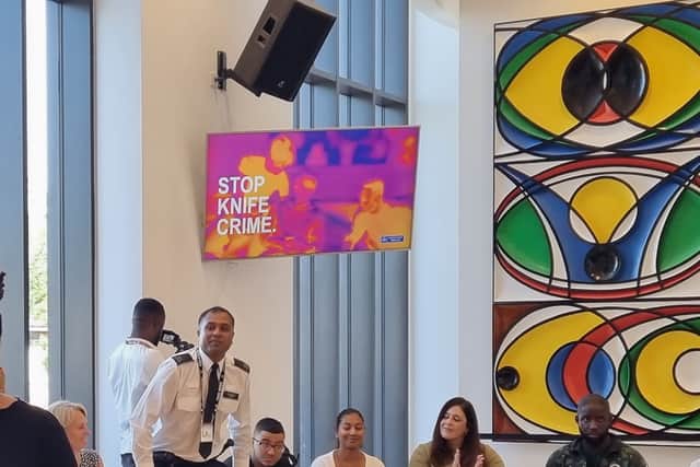 Local police officer PC Eyahia Ahmed talked to the group about knife crime. Photo: LondonWorld