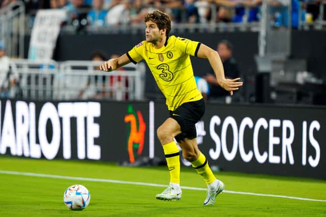 Marcos Alonso of Chelsea runs with the ball during the Pre-Season Friendly match Photo by Jacob Kupferman/Getty Images)