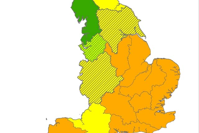 The orange areas of England have been officially declared as in drought. Credit: EA