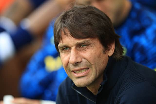 Antonio Conte, the Tottenham Hotspur manager looks on during the Premier League match (Photo by David Rogers/Getty Images)