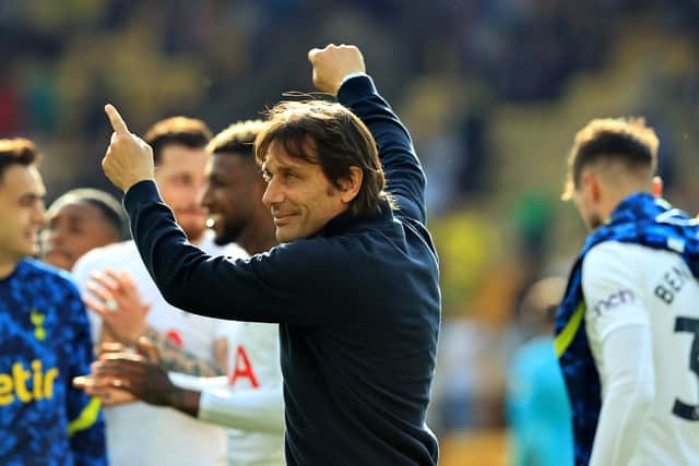  Antonio Conte, the Tottenham Hotspur manager celebrates after their victory during the Premier League  (Photo by David Rogers/Getty Images)