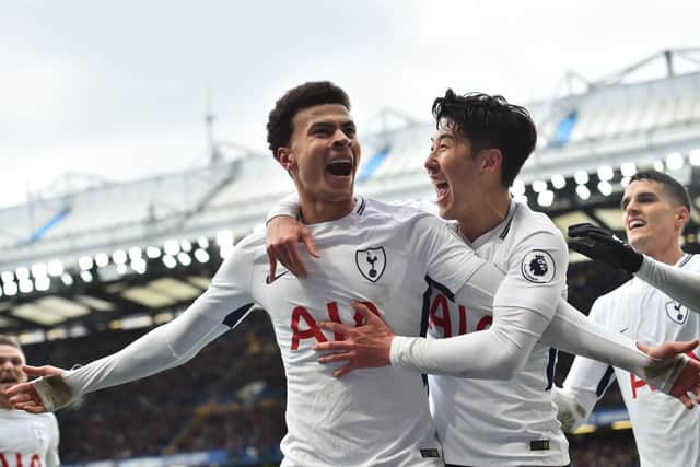 Dele Alli celebrates scoring the only time in the last 30 years Spurs have won at Stamford Bridge. They triumphed 3-1 against Chelsea in April 2018, who were managed by Antonio Conte. Credit: GLYN KIRK/AFP via Getty Images