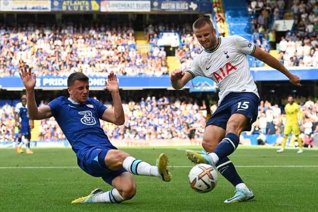 Mount blocks an Eric Dier clearance. Credit: GLYN KIRK/AFP via Getty Images