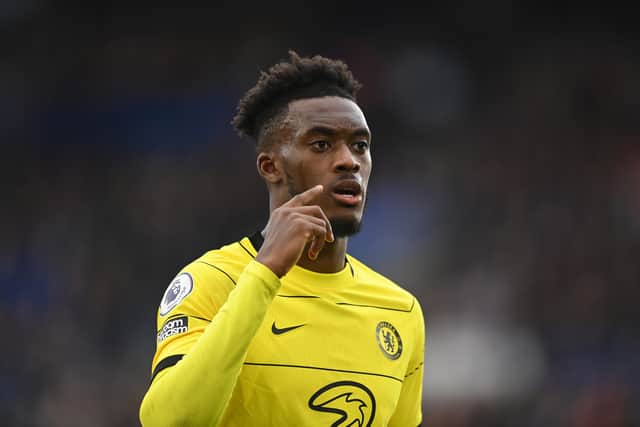  Callum Hudson-Odoi of Chelsea looks on during the Premier League match between Leicester City and Chelsea (Photo by Michael Regan/Getty Images)
