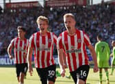 Brentford players celebrate  