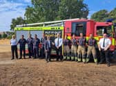 Sadiq Khan at Leyton flats with members of the London Fire Brigade. Credit: LFB
