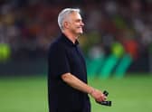 Jose Mourinho, Head Coach of AS Roma reacts following their sides victory in the UEFA Conference League (Photo by Alex Pantling/Getty Images)