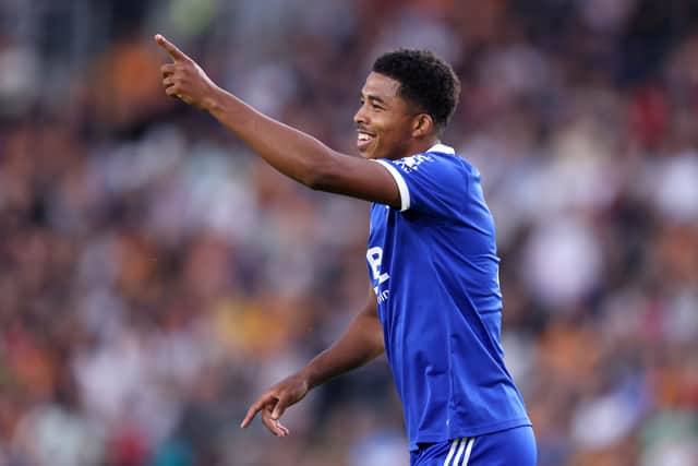 Wesley Fofana of Leicester City celebrates after scoring their side's third goal during the Pre-Season Friendly  (Photo by George Wood/Getty Images)