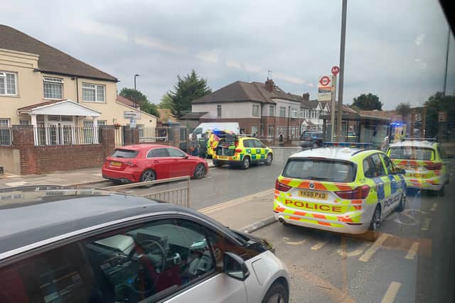 Met Police officers rushed to Cayton Road, Greenford, at 4.06pm yesterday. Photo: Ronaldo Butrus