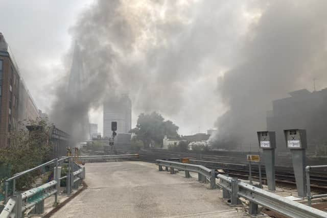 The blaze is producing heavy smoke. Photo: Network Rail