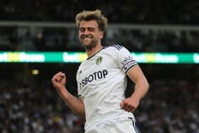  Patrick Bamford of Leeds United celebrates scoring a goal during the pre-season friendly match  (Photo by Ashley Allen/Getty Images)