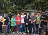 RMT assistant general secretary John Leach with rail workers at the picket line at Stratford Station