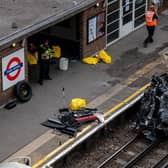 The wreckage of the Range Rover left the road and ended up on the tube tracks. Photo: Getty