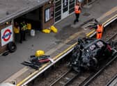 The wreckage of the Range Rover left the road and ended up on the tube tracks. Photo: Getty