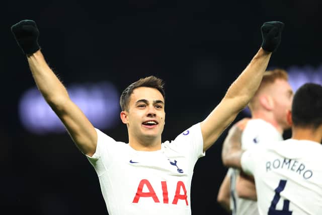 Sergio Reguilon of Tottenham Hotspur celebrates after scoring their team’s fourth goal during the Premier League match (Photo by James Chance/Getty Images)
