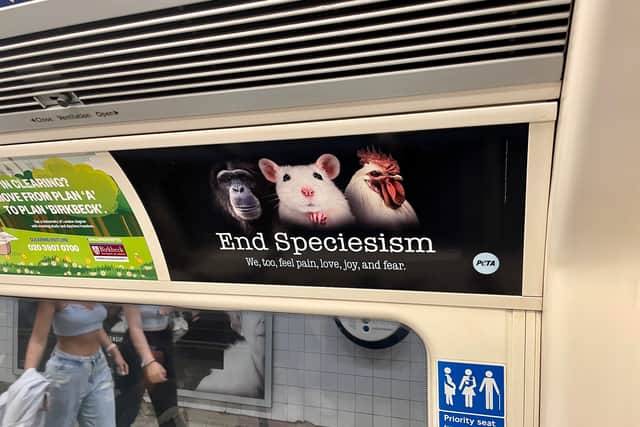 PETA’s Tube adverts are calling for the end of speciesism. Photo: PETA